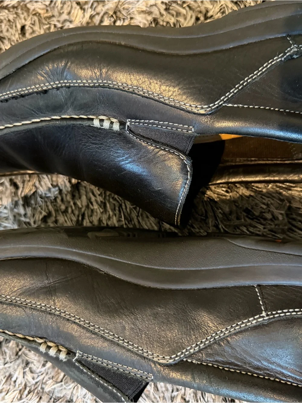 Cole Haan Black Leather Slip-On Loafers with Contrast Stitching